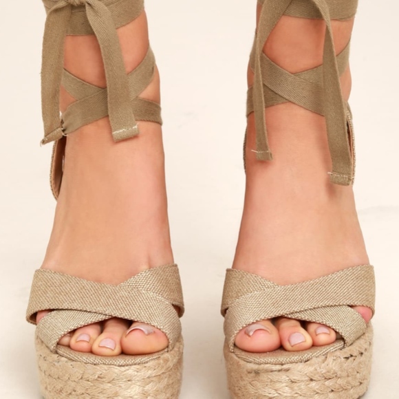 LULUS ESME NATURAL LACE-UP ESPADRILLE WEDGES - Picture 2 of 4